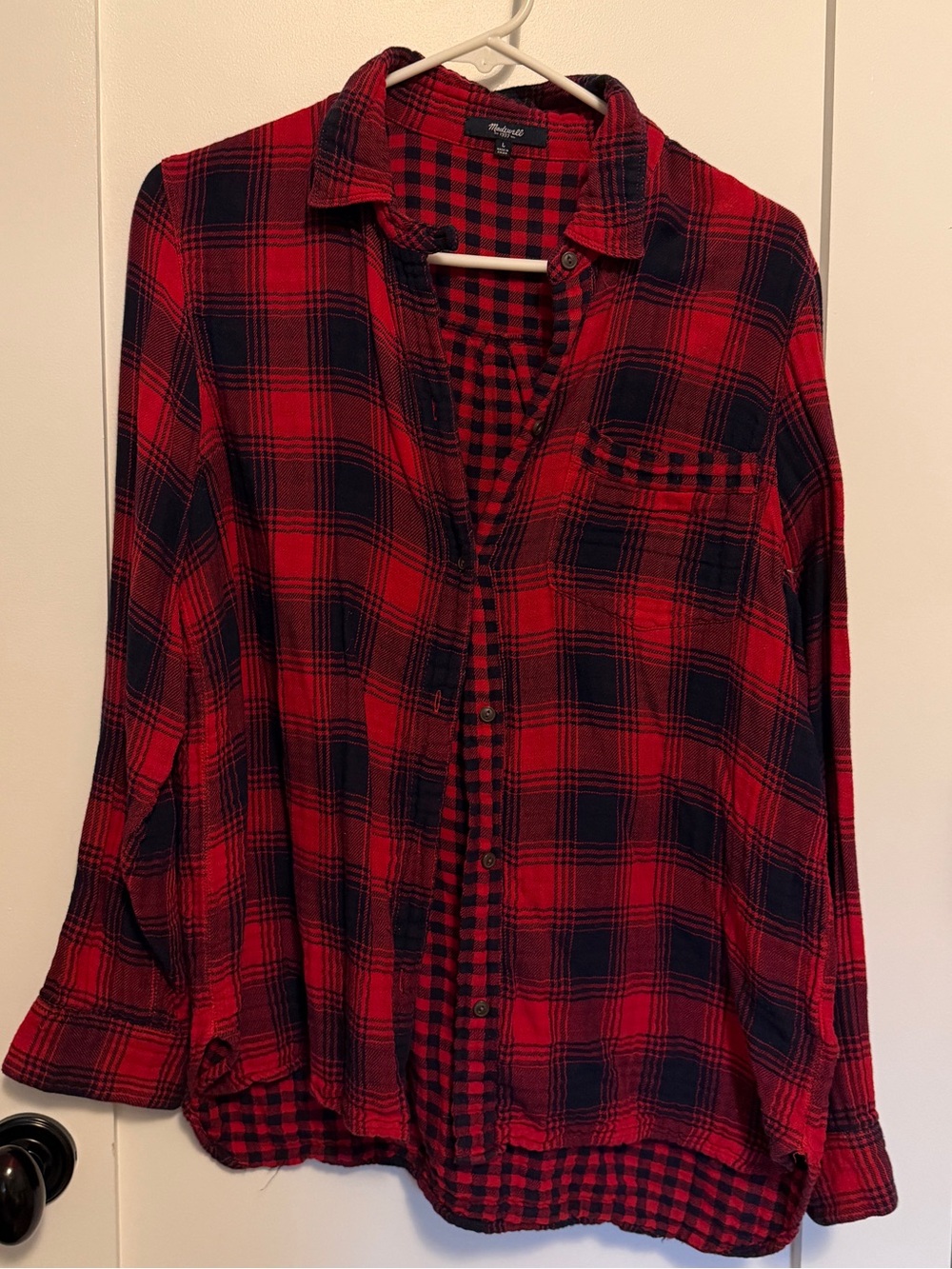 Madewell 100% cotton red plaid shirt size Medium